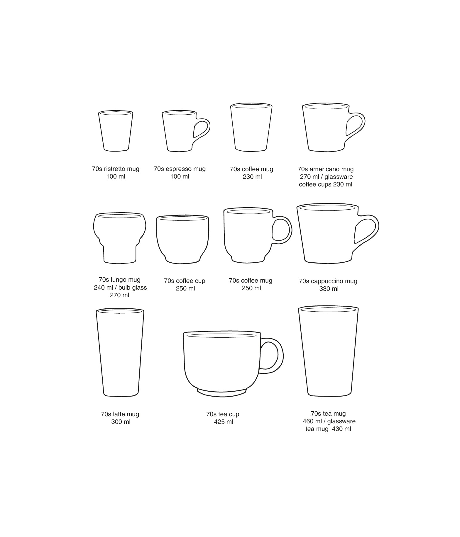 70s ceramics: cappuccino mugs 4er-Set