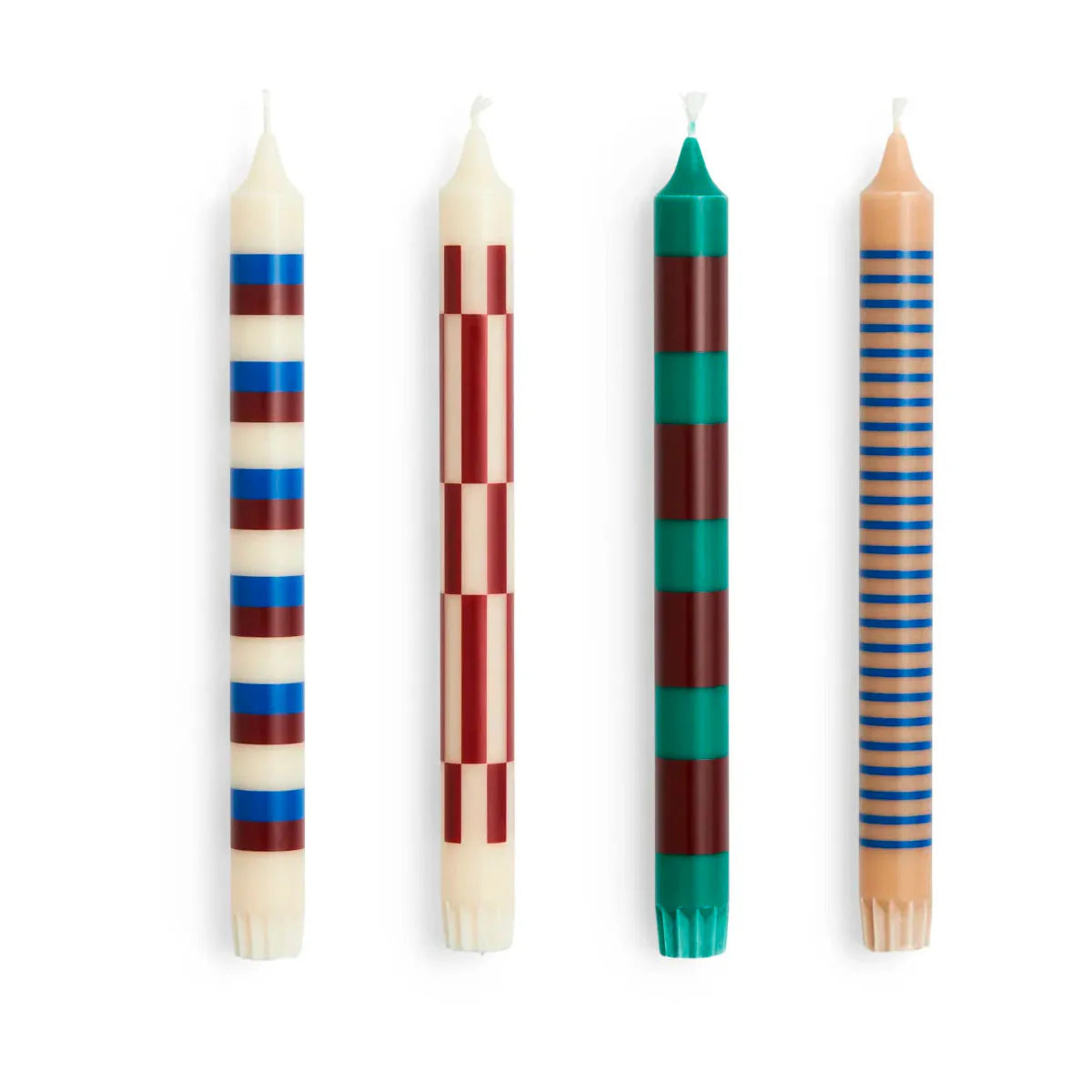 PATTERN CANDLE - GREEN, BLUE & BROWN SET OF 4